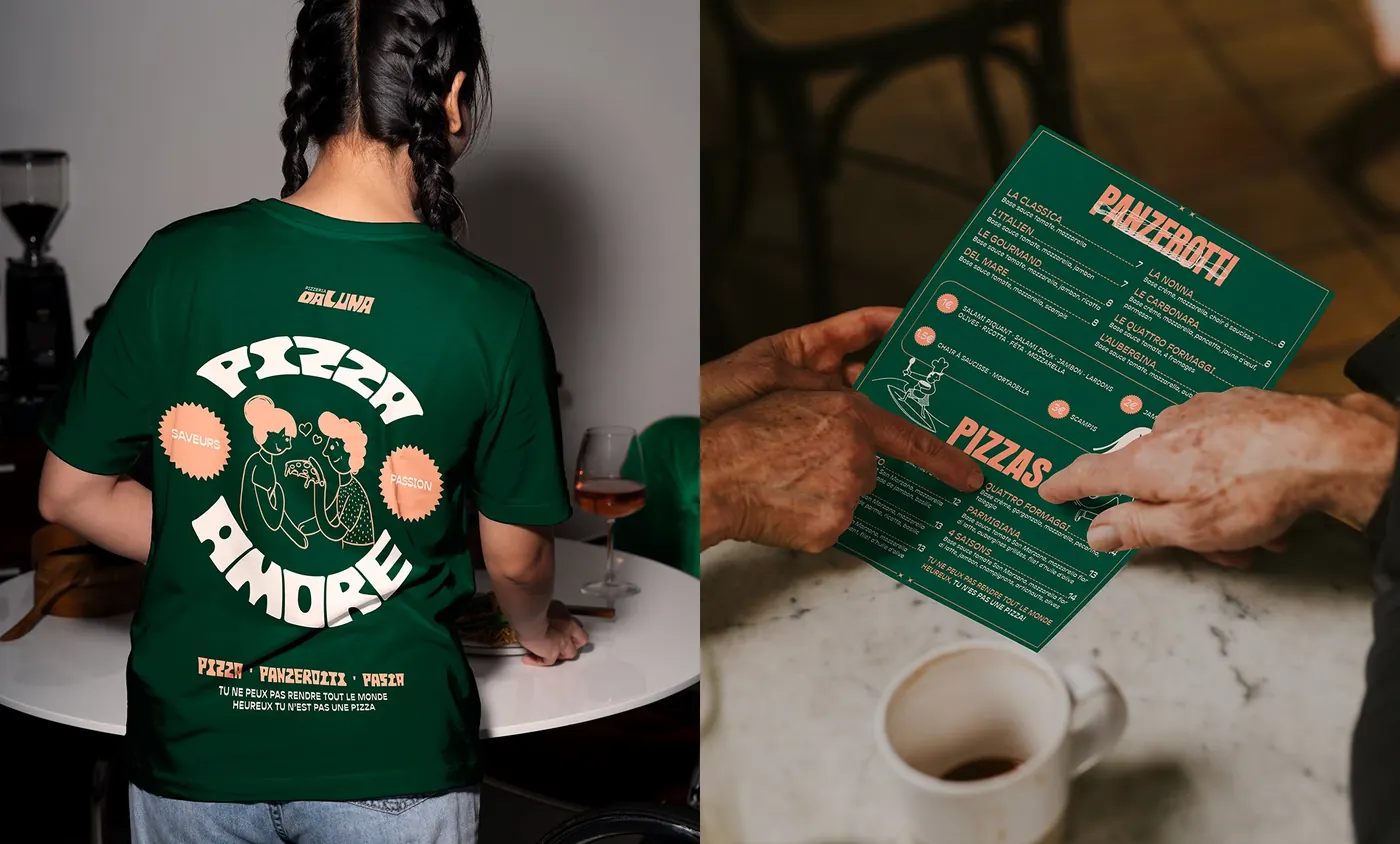 T-shirt PIZZA AMORE + carte menu Da Luna