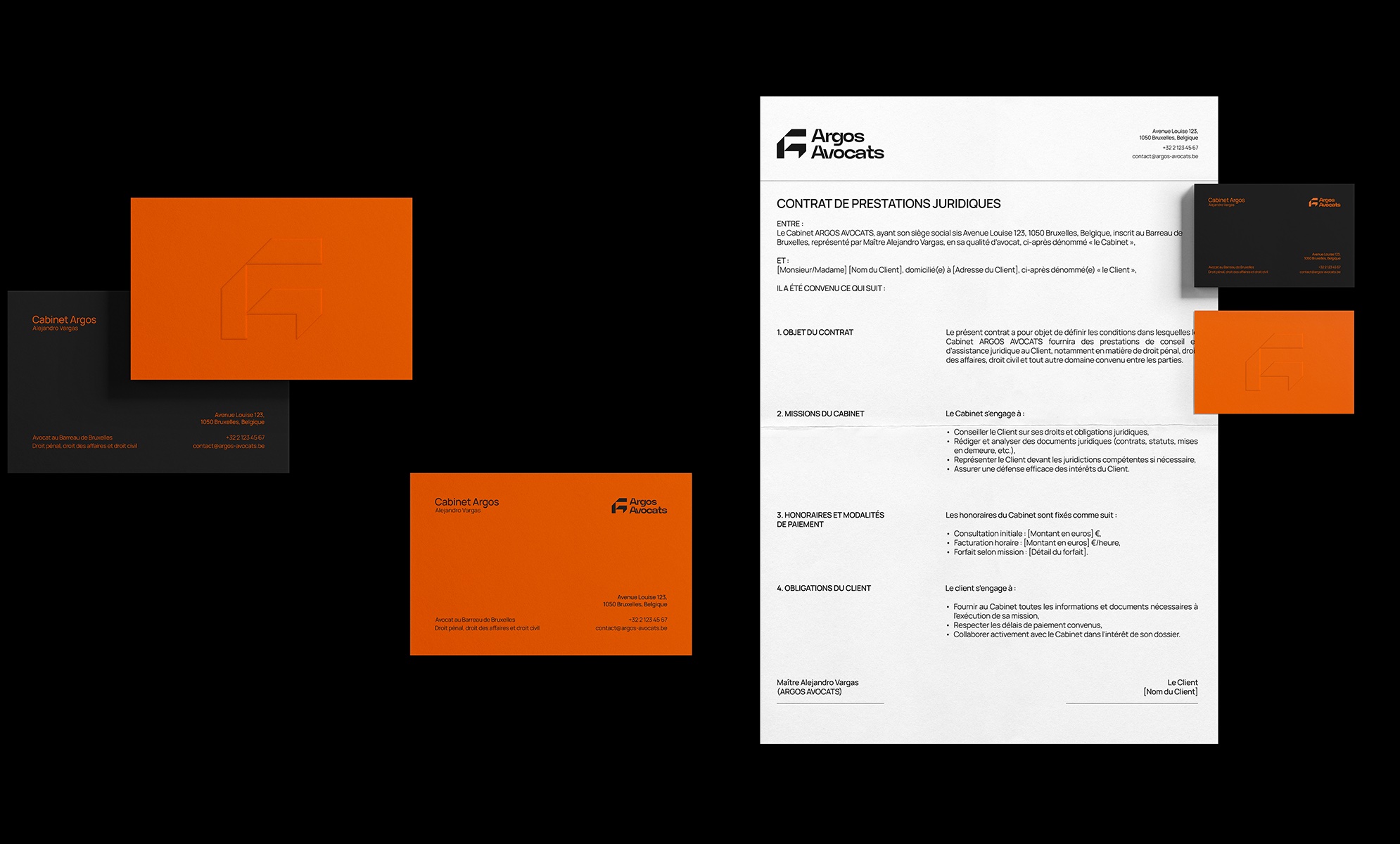 Système d'identité Argos — cartes, en-tête, contrat