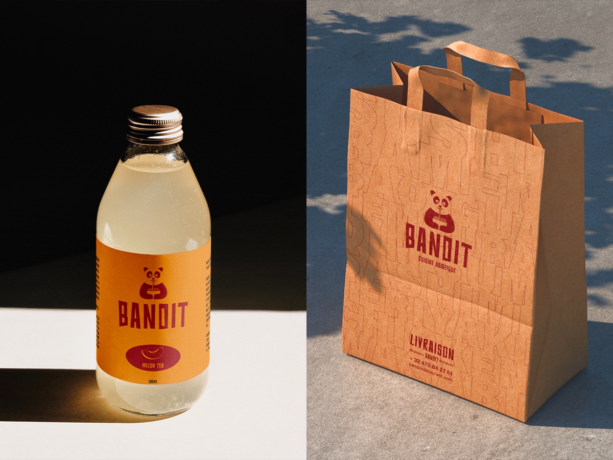 Packaging Bandit — bouteille et sac livraison