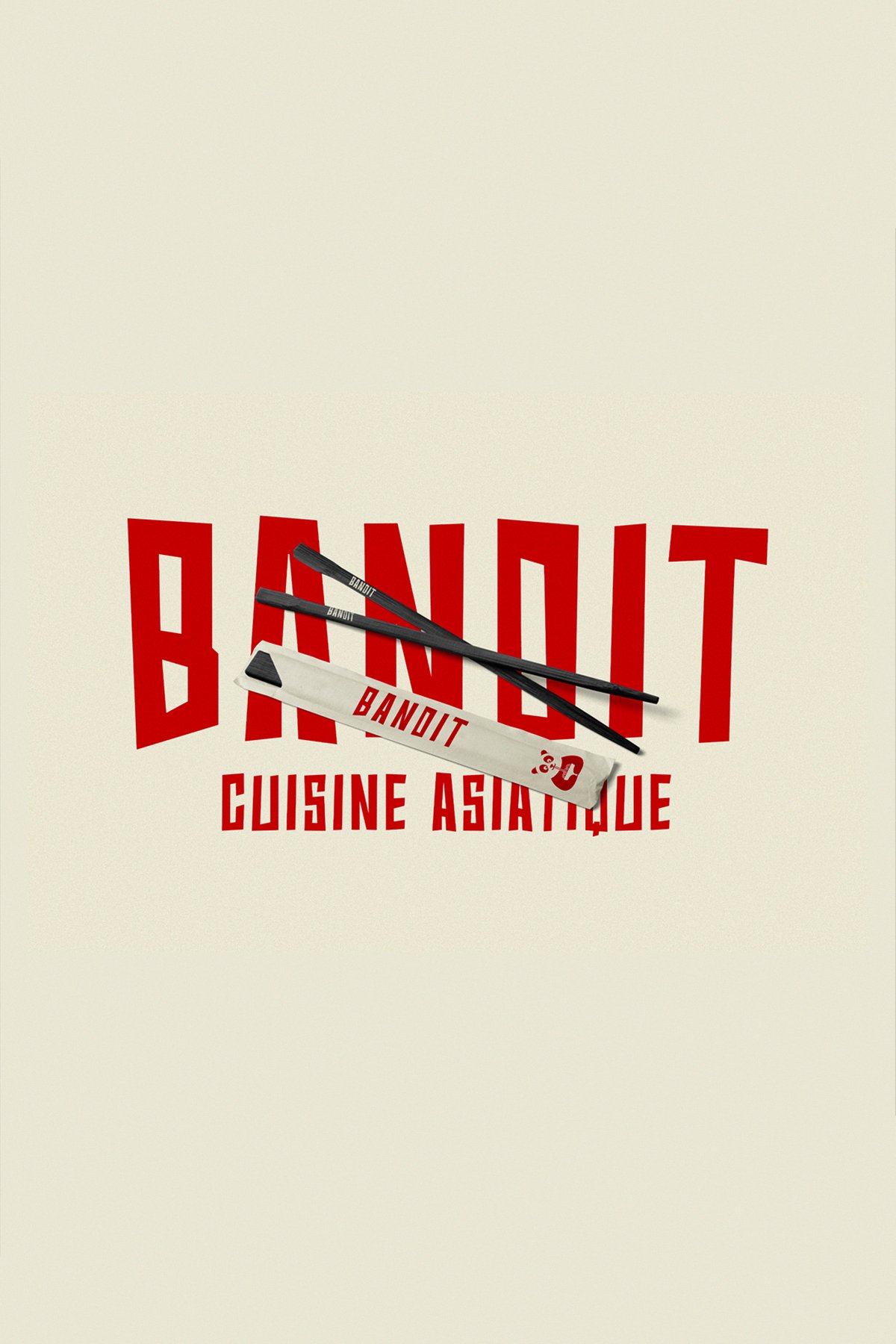 Typo Bandit rouge sur crème avec baguettes — restaurant cuisine asiatique Marseille