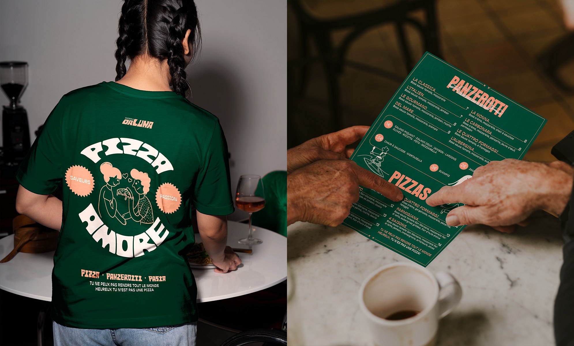 T-shirt PIZZA AMORE + carte menu Da Luna