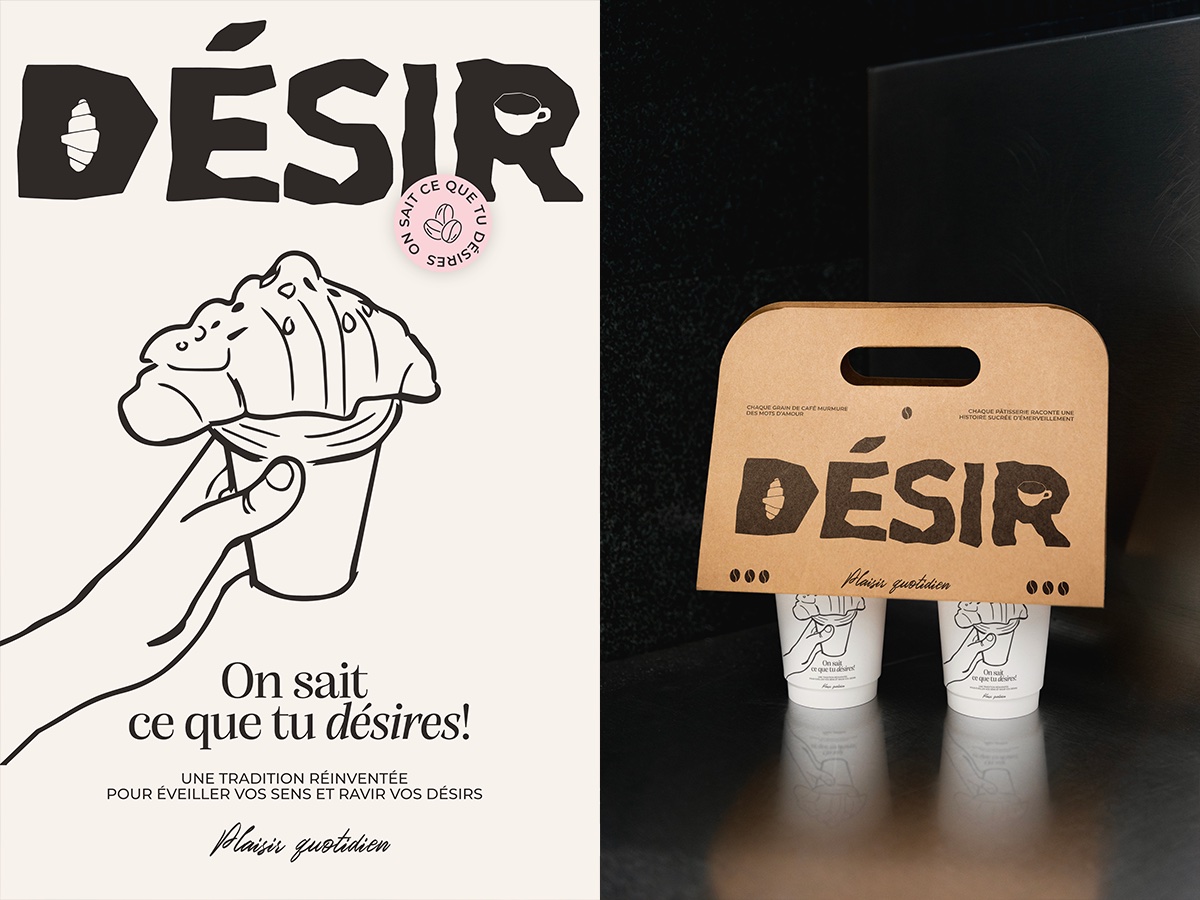 Désir — affiche illustrée et packaging porte-gobelets