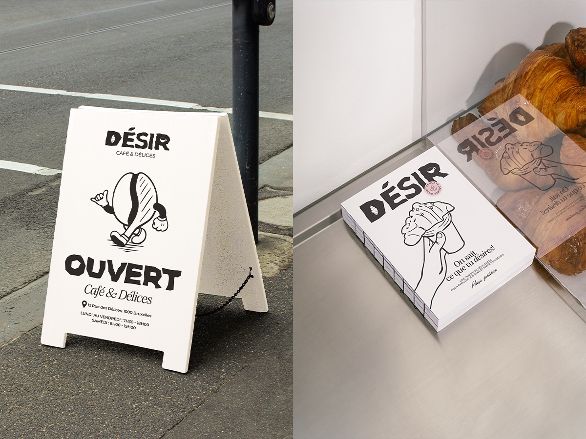 Désir — chevalet trottoir et flyers