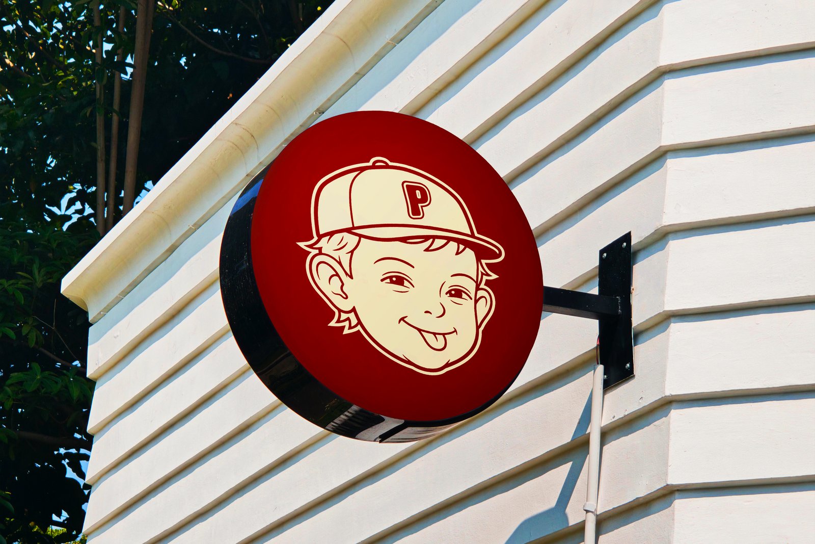 Mascotte Papenito sur enseigne ronde — concept buffet italien by Settebello